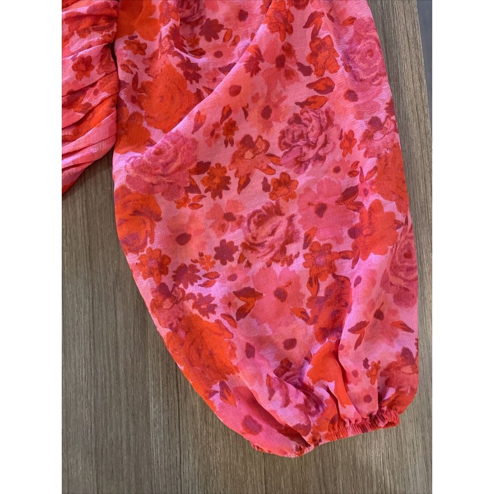 Free People Oh Lala Top Size XS Pink & Red Rose Ruched Shirred NWOT $108 - Picture 6 of 10